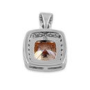 Sterling Silver Champagne CZ Cushion Halo Pendant