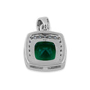 Sterling Silver CZ Green Cushion Halo Pendant