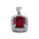 Sterling Silver Garnet CZ Cushion Halo Pendant