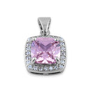 Sterling Silver Pink CZ Cushion Halo Pendant