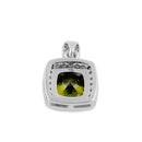 Sterling Silver Peridot CZ Cushion Halo Pendant