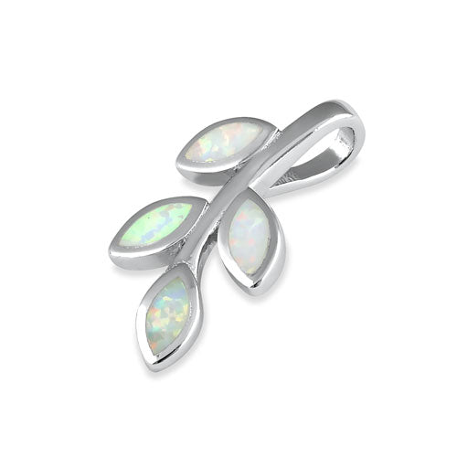 Sterling Silver White Lab Opal Olive Leaf Pendant