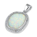 Sterling Silver Unique White Lab Opal with CZ Halo Pendant