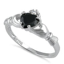Sterling Silver Claddagh Black Heart CZ Ring