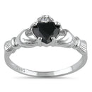 Sterling Silver Claddagh Black Heart CZ Ring