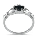 Sterling Silver Claddagh Black Heart CZ Ring