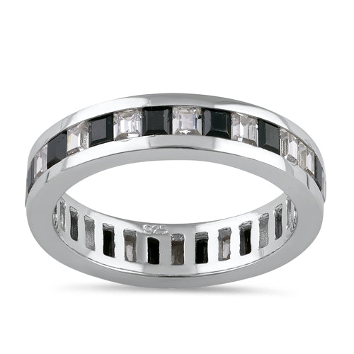Sterling Silver Black and White Eternity CZ Ring