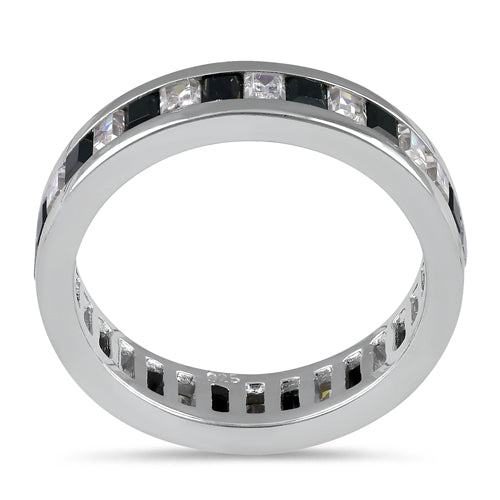 Sterling Silver Black and White Eternity CZ Ring