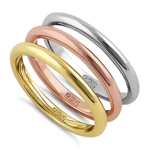 Sterling Silver Three Tone Stackable Rings - (Set of 3 rings) for Sale