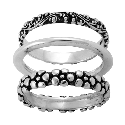 Sterling Silver 3 Set Bali Design Ring