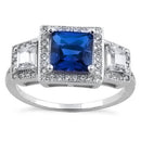Sterling Silver Blue Sapphire CZ Square Halo Ring