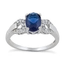 Sterling Silver Blue Sapphire Oval Cut CZ Ring