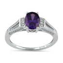 Sterling Silver Oval Amethyst CZ Ring