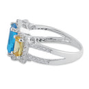 Sterling Silver 3 Stone Blue & Yellow CZ Ring