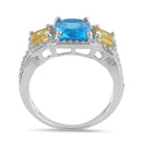 Sterling Silver 3 Stone Blue & Yellow CZ Ring