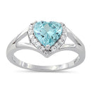 Sterling Silver Heart Shape Aquamarine CZ Ring