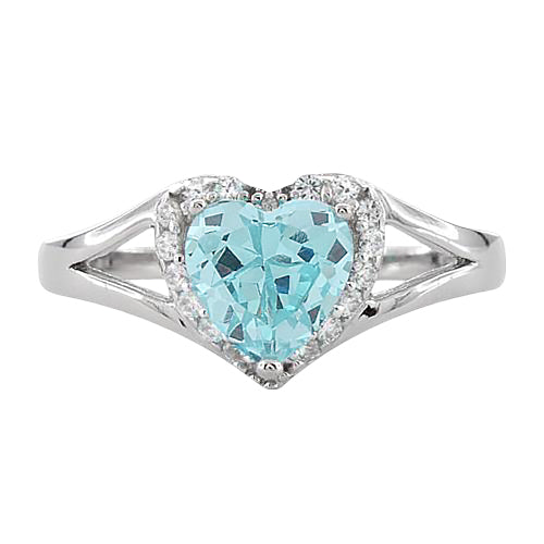 Sterling Silver Heart Shape Aquamarine CZ Ring