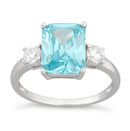 Sterling Silver Triple Rectangular Aquamarine CZ Ring