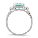 Sterling Silver Triple Rectangular Aquamarine CZ Ring