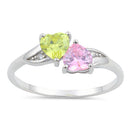 Sterling Silver Double Heart Apple Green & Pink CZ Ring