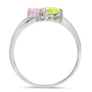 Sterling Silver Double Heart Apple Green & Pink CZ Ring