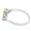 Sterling Silver Double Heart Apple Green & Pink CZ Ring