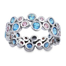Sterling Silver Aqua Blue & Pink Elegant CZ Ring