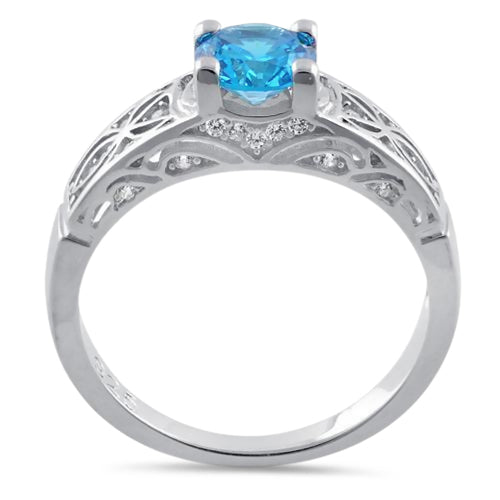 Sterling Silver Aqua Blue Round Cut Engagement CZ Ring