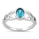 Sterling Silver Oval Aqua Blue CZ Celtic Ring