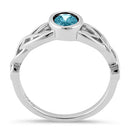 Sterling Silver Oval Aqua Blue CZ Celtic Ring