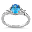 Sterling Silver Double Butterfly Aqua Center Stone CZ Ring
