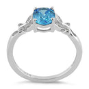 Sterling Silver Double Butterfly Aqua Center Stone CZ Ring