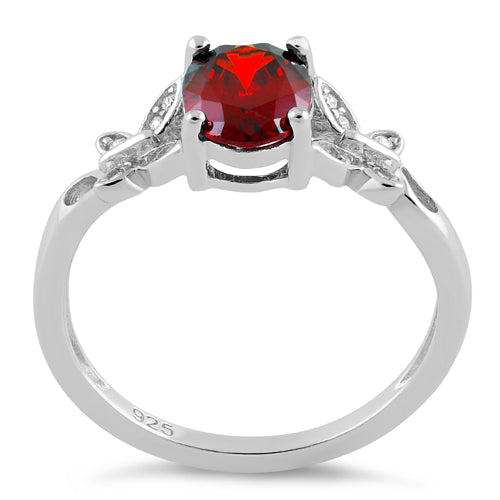 Sterling Silver Double Butterfly Garnet Center Stone CZ Ring