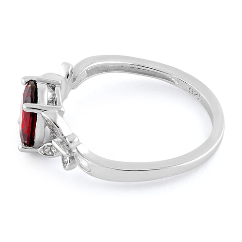 Sterling Silver Double Butterfly Garnet Center Stone CZ Ring