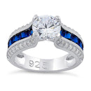 Sterling Silver Round & Princes Cut Clear & Blue Spinel CZ Ring