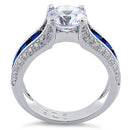 Sterling Silver Round & Princes Cut Clear & Blue Spinel CZ Ring