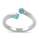 Sterling Silver Double Round Aqua Blue CZ Ring