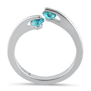 Sterling Silver Double Round Aqua Blue CZ Ring