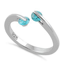 Sterling Silver Double Round Aqua Blue CZ Ring