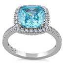 Sterling Silver Cushion Cut Aqua Blue CZ Ring