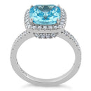 Sterling Silver Cushion Cut Aqua Blue CZ Ring