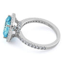 Sterling Silver Cushion Cut Aqua Blue CZ Ring
