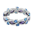 Sterling Silver Eternity Marquise Round Dark Violet & Blue Topaz CZ Ring