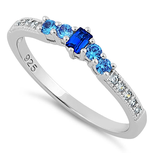 Sterling Silver Blue Spinel & Aqua CZ Ring