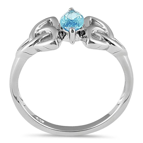 Sterling Silver Double Triquetra Charmed Marquise Aquamarine CZ Ring