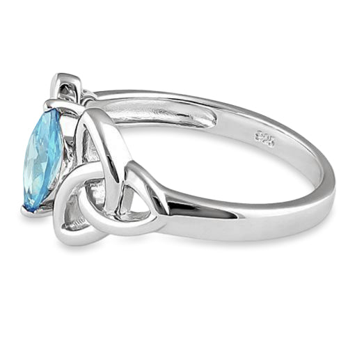 Sterling Silver Double Triquetra Charmed Marquise Aquamarine CZ Ring