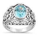 Sterling Silver Plush Oval Cut Aquamarine CZ Ring