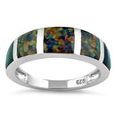 Sterling Silver 5 Bar Green-Black Lab Opal Ring