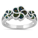 Sterling Silver Plumeria Green-Black Lab Opal Ring