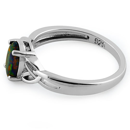 Sterling Silver Center Stone Charmed Green-Black Lab Opal Ring